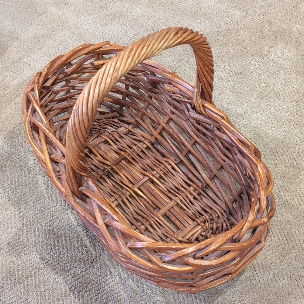 Vintage Large French Basket Woven Wicker Rattan Flower Herb Gathering